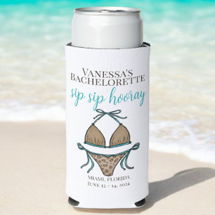 Sip Sip Hooray Leopard Bikini Bachelorette Party  Seltzer Can Cooler