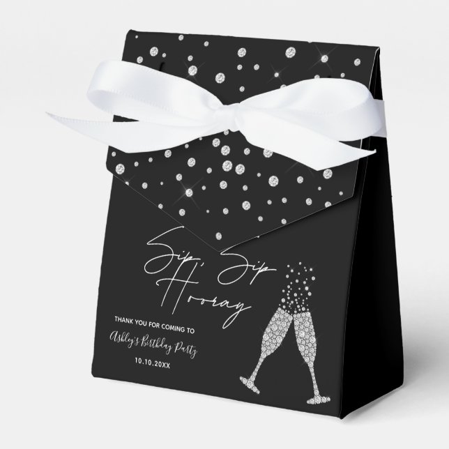 Sip Sip Hooray Modern Black & White Birthday Quote Favor Box (Front Side)