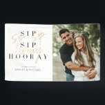 Sip Sip Hooray Modern Gold Script Engagement Party Banner<br><div class="desc">It's time to celebrate! Our Sip Sip Hooray Modern Gold Script Engagement Party Banner features "sip sip hooray" in modern duo type presentation with a faux gold foil hand lettered script typography over classic serif type, and is personalized in modern sans serif type. Your favourite engagement photo is displayed on...</div>