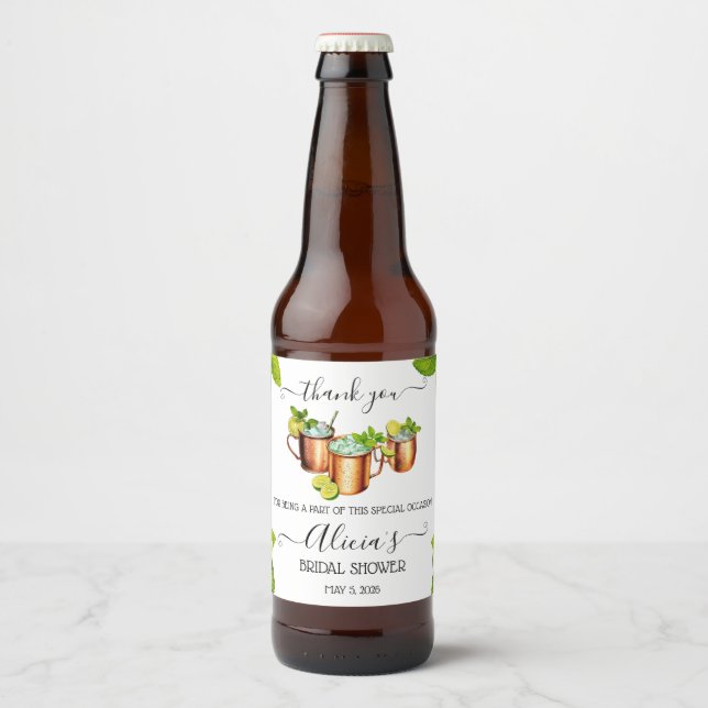Sip, Sip, Hooray! Moscow Mule themed Bridal Shower Beer Bottle Label (Front)