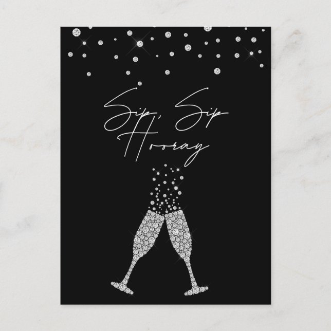 Sip Sip Hooray noir et blanc carte postale d'anniv (Devant)