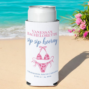 Sip Sip Hooray Pink Bikini Bachelorette Party  Seltzer Can Cooler