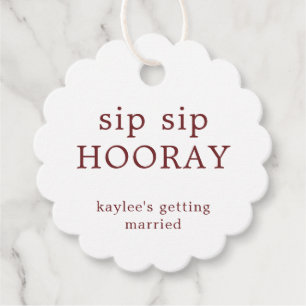 Sip Sip Hooray Simple Burgundy Bridal Shower Favour Tags