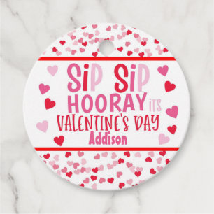 Sip SIp hooray straw valentine favour Round Tags