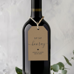 Sip Sip Hooray Tags, Wedding Gift Tag, Kraft Tags