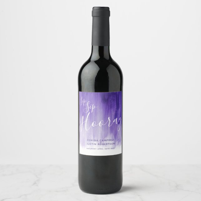 Sip Sip hooray wedding purple wine labels (Front)