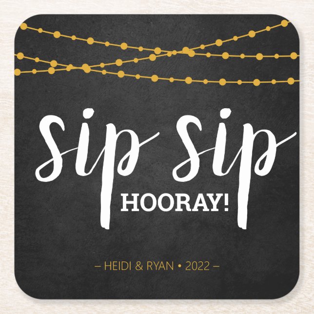 Sip Sip Hooray Wedding Shower Drink Coaster Favour (Front)