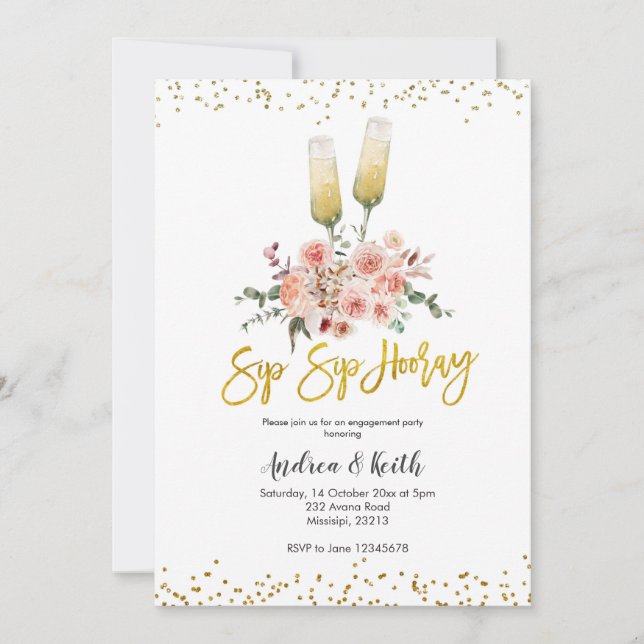 Sip Sip Hooray Wine Engagement party Invitation (Front)