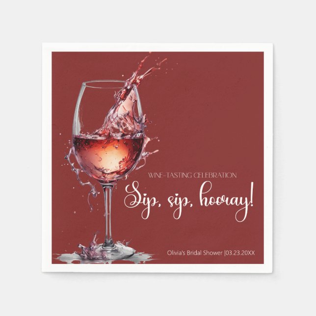 Sip, sip, hooray Wine Tasting Bridal Shower Napkin (Front)