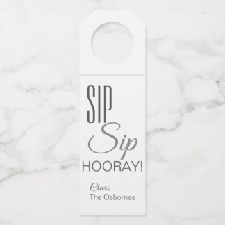 Sip Sip Hourra ! Étiquette de bouteille suspendue