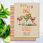 Sip Sip Margarita Colourful Fiesta 30th Birthday Invitation<br><div class="desc">A fun, colourful 30th birthday party invitation template for women with a fiesta theme, featuring a watercolor painting of three margarita glasses with a small sombrero and the title "Sip Sip Ole". A happy design for a 30th birthday invite for a woman on her thirtieth birthday celebrating with margaritas and...</div>