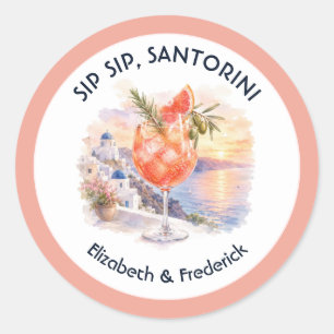 Sip Sip Santorini Destination Greece Wedding Classic Round Sticker