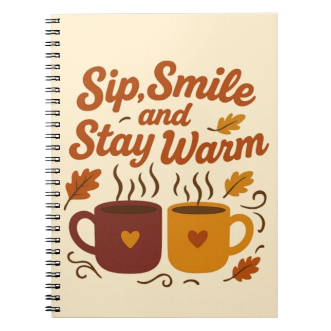 Sip, Smile and Stay Warm – Cozy Autumn Mug & Coffe Notebook (Front)