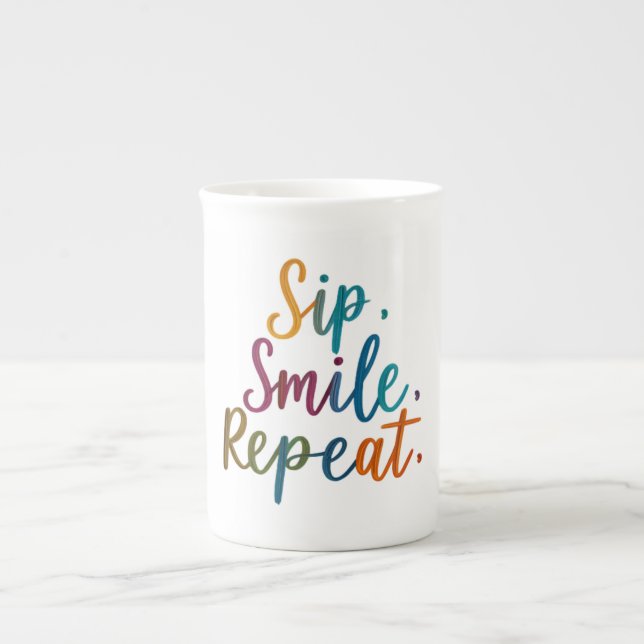 Sip, Smile, Repeat - Specialty Bone China Mugs (Front)