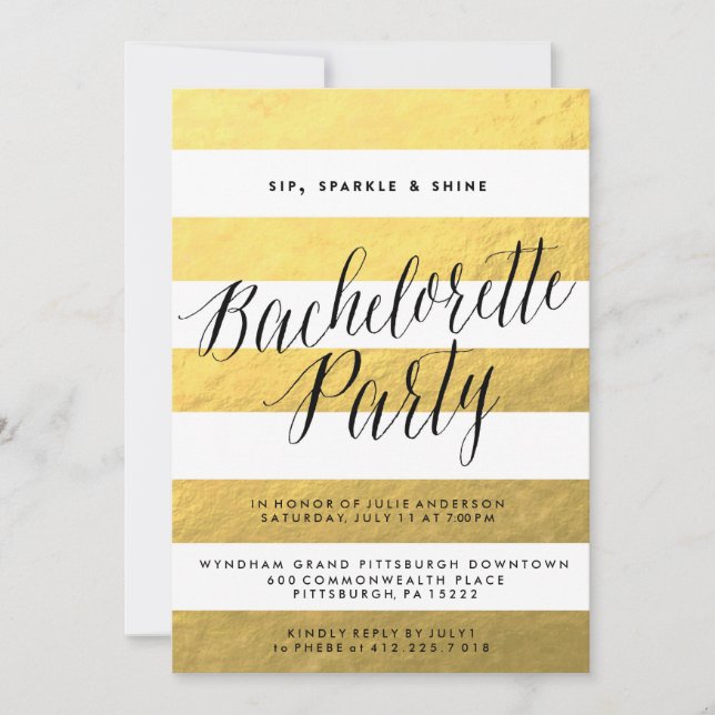 SIP, SPARKLE, SHINE BACHELORETTE PARTY invitation (Front)