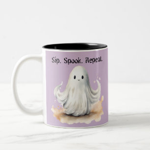 Sip Spook Repeat Ghost Creepy Spooky Fun Halloween Two-Tone Coffee Mug
