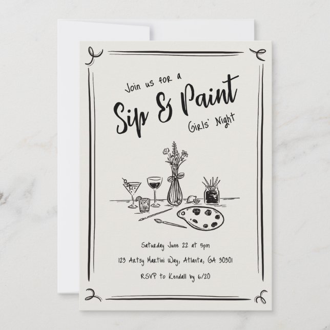 Sip Tiré À La Main Et Invitation À Peindre (Devant)