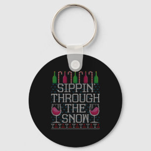 Sipn' Through The Snow Red Wine Ugly Christmas Swe Keychain