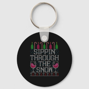 Sipn' Through The Snow Red Wine Ugly Christmas Swe Keychain