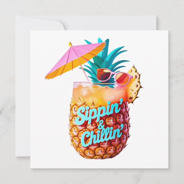 Sippin’ & Chillin’ Tropical Party Design Invitation (Front)