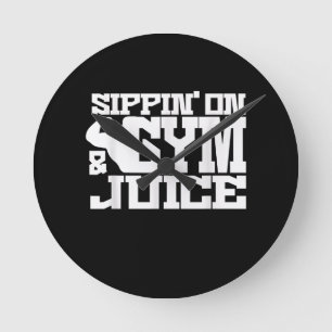 Sippin On Gym Juice - Mens Workout Shirts Funny Round Clock