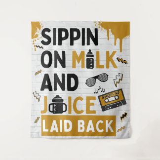 Sippin on Milk & Juice Black/Gold Hip Hop Birthday Tapestry