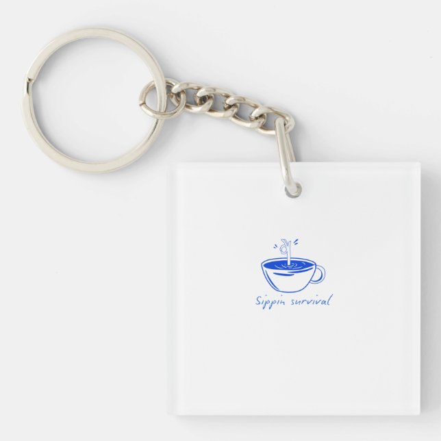 Sippin Survival" Minimalist Coffee Graphic Tee  Keychain (Front)