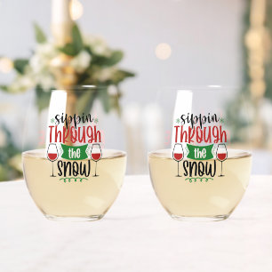 Sippin' Through The Snow Wine Christmas Stemless Wine Glass