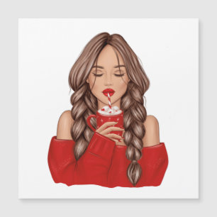 Sipping Hot Chocolate in Winter in Red Sweater