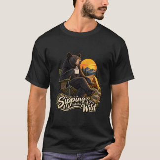 Sipping Into the Wild Bear Camping T-Shirt