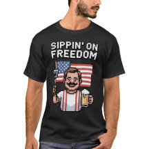 Sipping on Freedom Pixel Art 4 juillet T-shirt