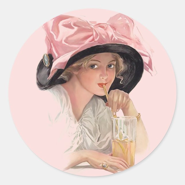 Sipping Soda Classic Round Sticker (Front)