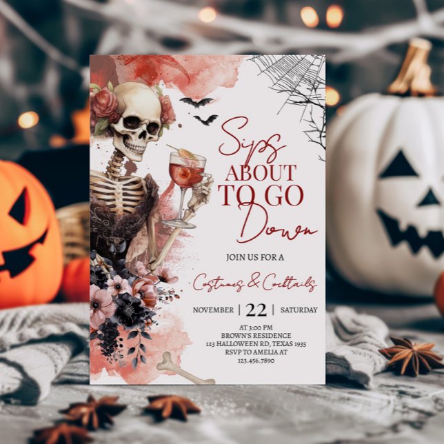 Sips About to Go Down Halloween Party Invitation (Sips About to Go Down Costumes and Cocktails Halloween Party Invitation)