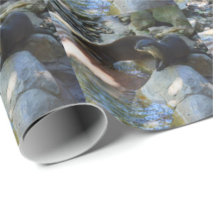 **"Sips by the Stream: Otters Drinking from River  Wrapping Paper
