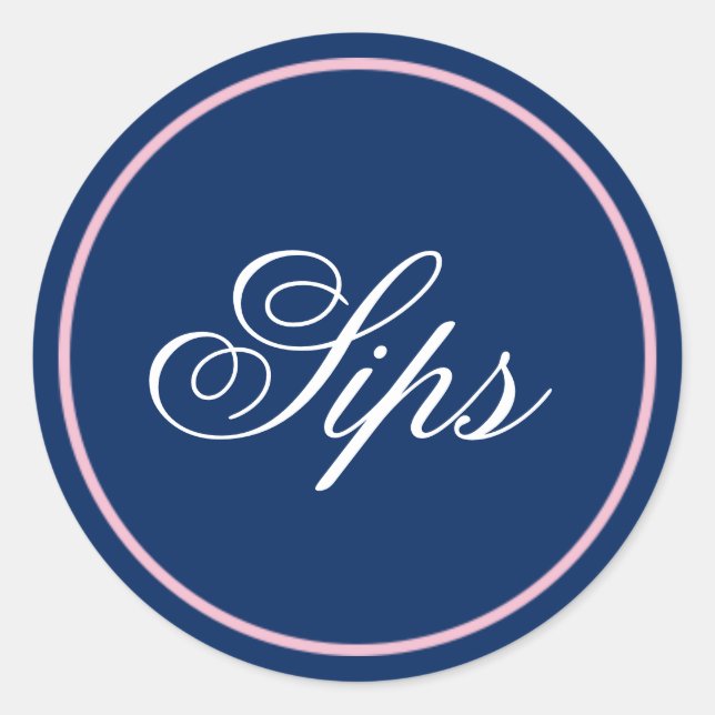 "Sips" Wedding Sticker - Blush Pink/Navy (Front)