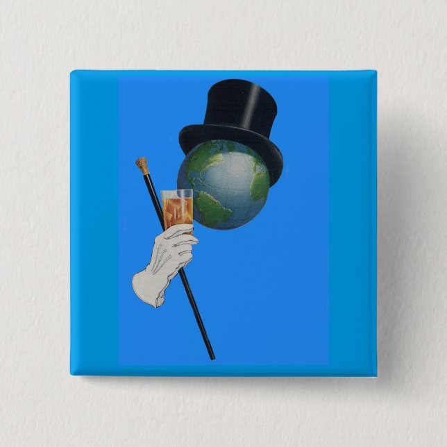 Sir Earth is having a cocktail 2 Inch Square Button (Front)