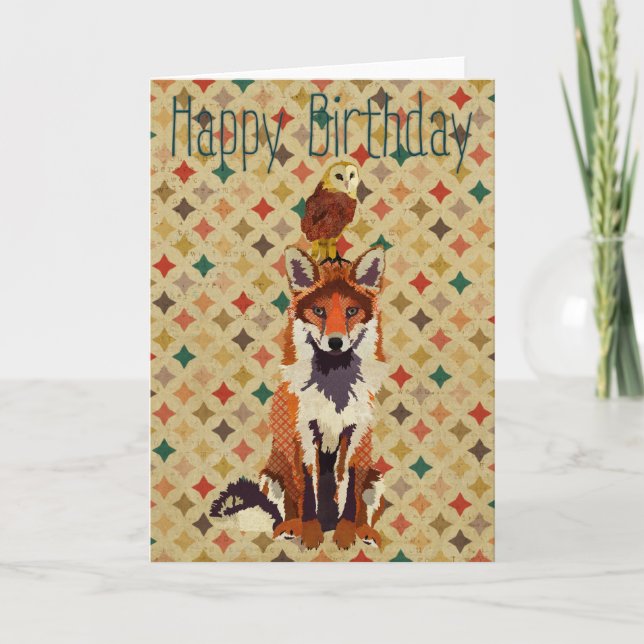 Sir Fox Alot & Owl Birthday Card (Front)