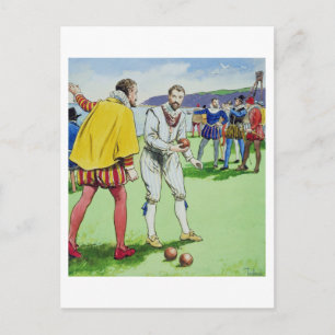 Sir Francis Drake (1540/3-96) playing bowls, from Postcard