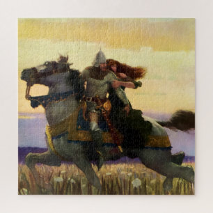Sir Lancelot Rides Away with Guinevere by NC Wyeth Jigsaw Puzzle