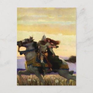 Sir Lancelot Rides Away with Guinevere by NC Wyeth Postcard