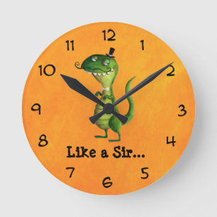Sir T-rex with Moustaches Round Clock