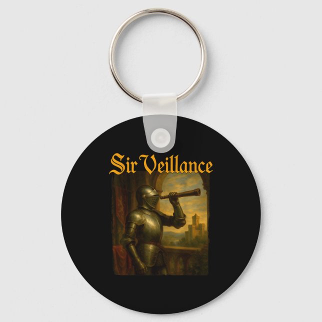 Sir Veillance Funny Meme Medieval Knight Pun  Keychain (Front)