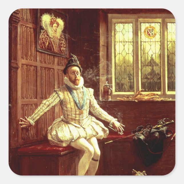 Sir Walter Raleigh's  First Smoke Square Sticker (Front)