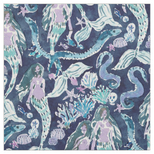 SIREN CITY Indigo Mermaid Print Fabric