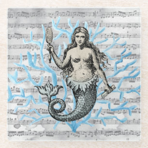 Siren of the Sea Collage Glass Coaster