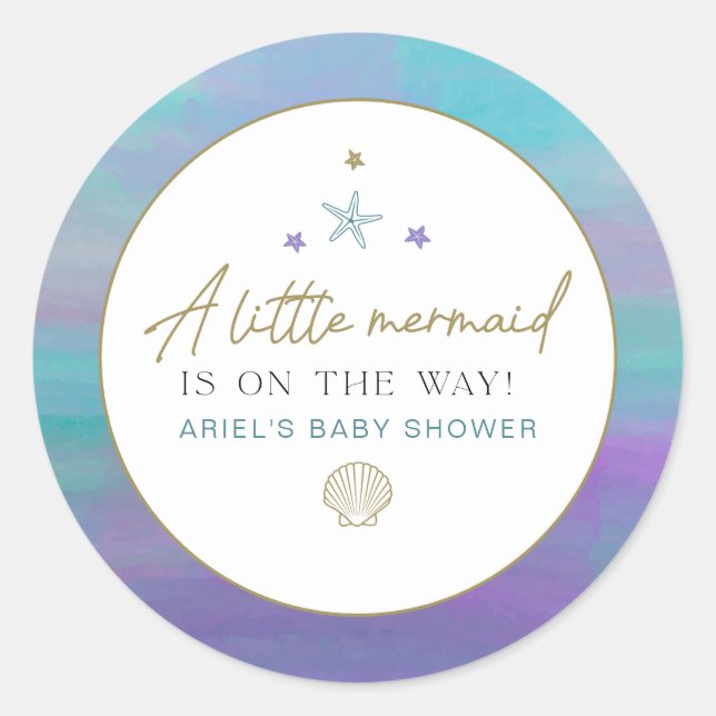 SIREN Purple Gold Mermaid Ocean Sea Baby Shower Classic Round Sticker (Front)