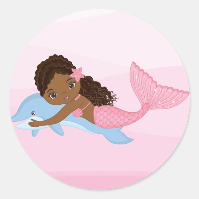 Sirène afro-américaine avec sticker pour dauphin (Devant)