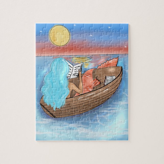 Sirène De Cheveux Bleue Lecture D'Un Puzzle De Bat (Vertical)