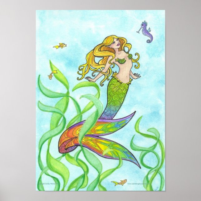 Sirène ensoleillée + Poisson poster d'art imaginai (Devant)