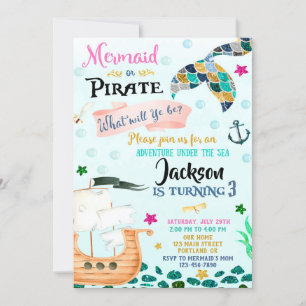 Sirène et Pirate invitation anniversaire garçon fi